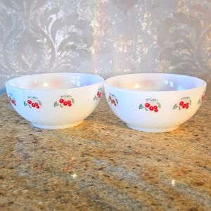 RARE Termocrisa Milk Glass Cherry Patterned Bowls